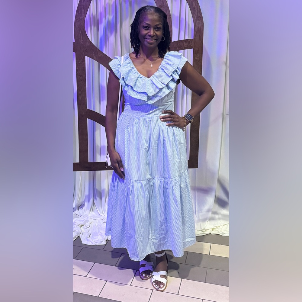 English Factory Light Blue Striped Midi Dress - Picture 7 of 8